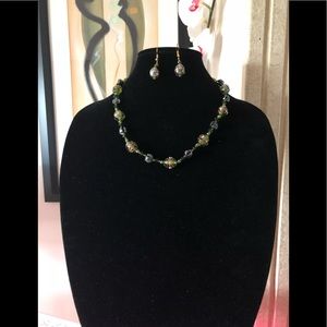 HEMA GREEN GLASS BEADED NECKLACE.